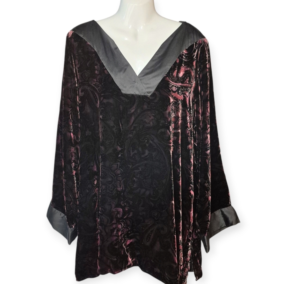 Diane Von Furstenberg Plus Size Purple V Neck Blouse Top 1X Women's Silk Blend